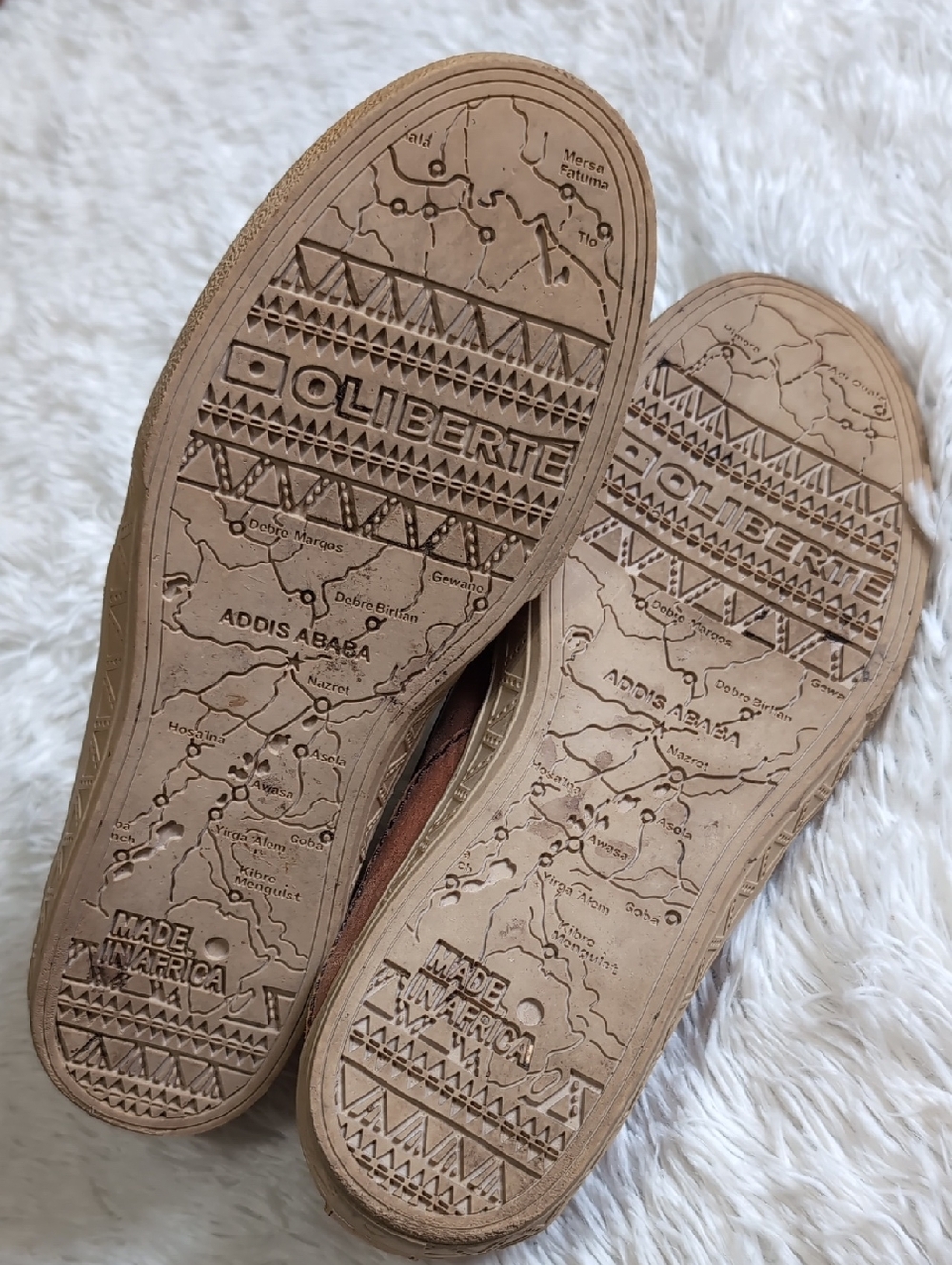 Oliberté Tan Leather Slip On Loafers with Map Print Sole Made In Africa 42/9 - Picture 8 of 8